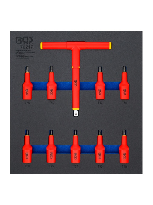 Set capete biţi VDE, 12,5 mm (1/2"), Profil T (pentru Torx) T20 - T55, 10 piese, BGS 70217