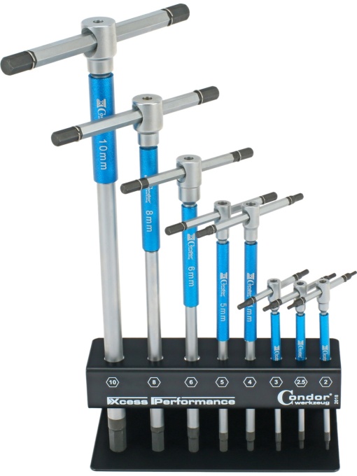 Set chei Imbus 2-10 mm cu mâner in T cu 3 cai, profil hexagon, 8 piese, Condor 2018