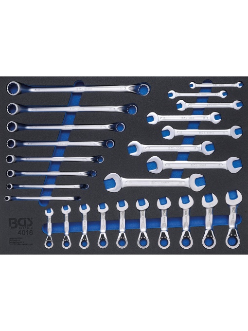 Echipare sertar chei fixe, inelare cu cot si chei cu clicket, 26piese, BGS 4016
