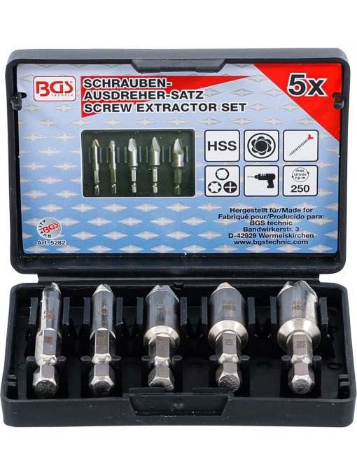 Set extractoare pentru suruburi cu cap in Cruce, Torx sau profil Hexagon, 5 piese, BGS 5282