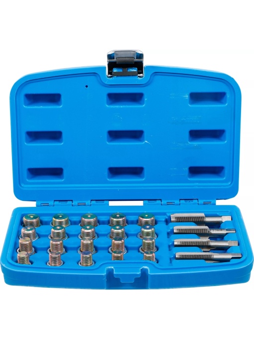 Set reparaţie pentru filet baie scurgere ulei M13x 1.5, M15x 1.5,M17x 1.5, M20 x 1.5, 64 piese, BGS 126
