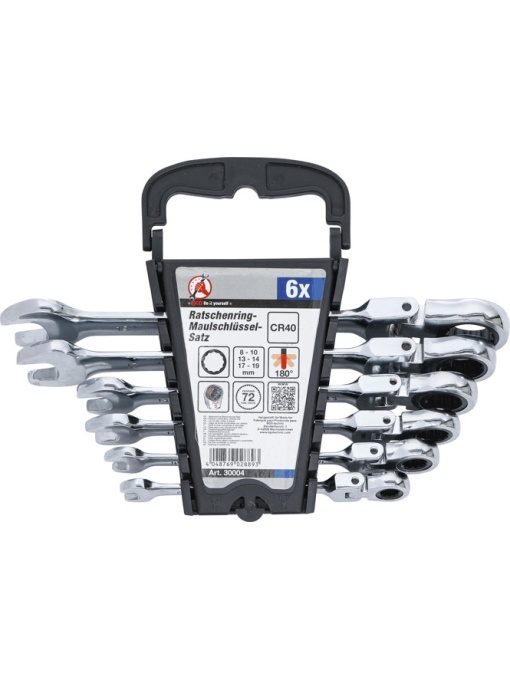 Set chei combinate cu clichet 8 - 19 mm cu capete flexibile, 6 piese, BGS DIY 30004