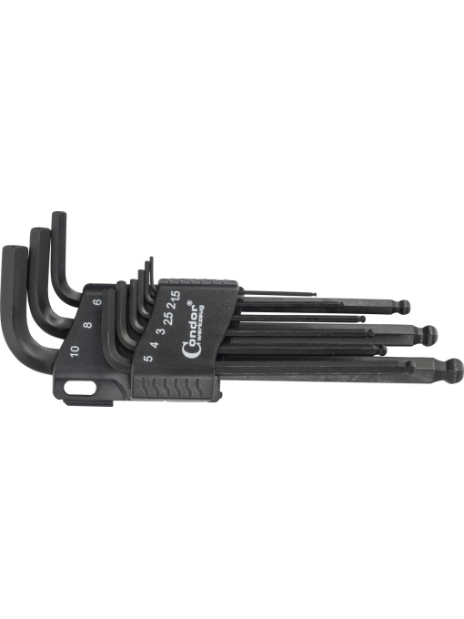 Set chei Imbus 1,5-10 mm tip L, terminatie cu cap sferic profil hexagon , 9 piese, Condor 1121-16