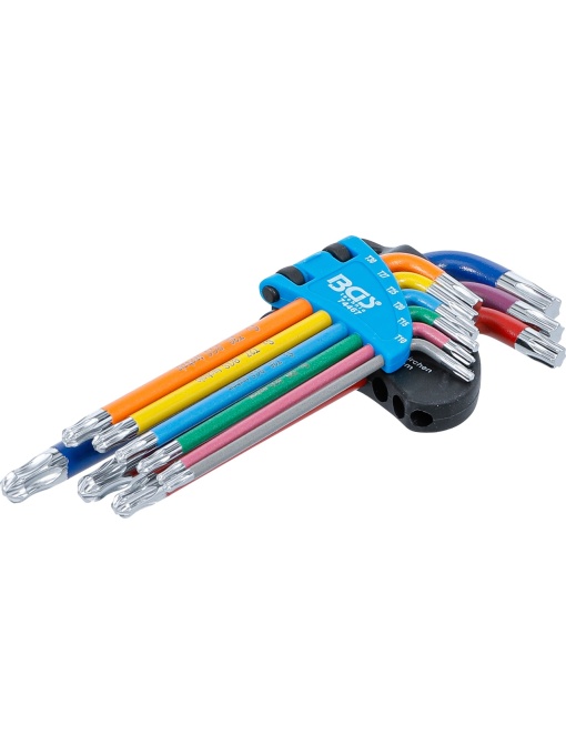 Set chei tip L multicoloră profil T (pentru Torx) cu cap sferic T10 - T50 9 piese, BGS 74467