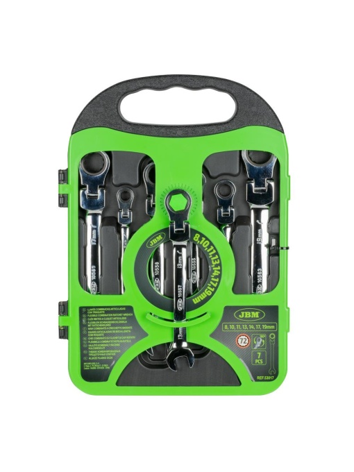 Set de 7 chei combinate cu clichet si cap rotativ, JBM 53017