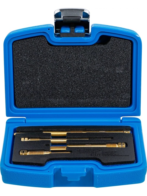 Set de curatat si rectificat filete pentru bujii incandescente | M10 x 1 - M10 x 1.25 - M12 x 1.25, 4 piese, BGS 136