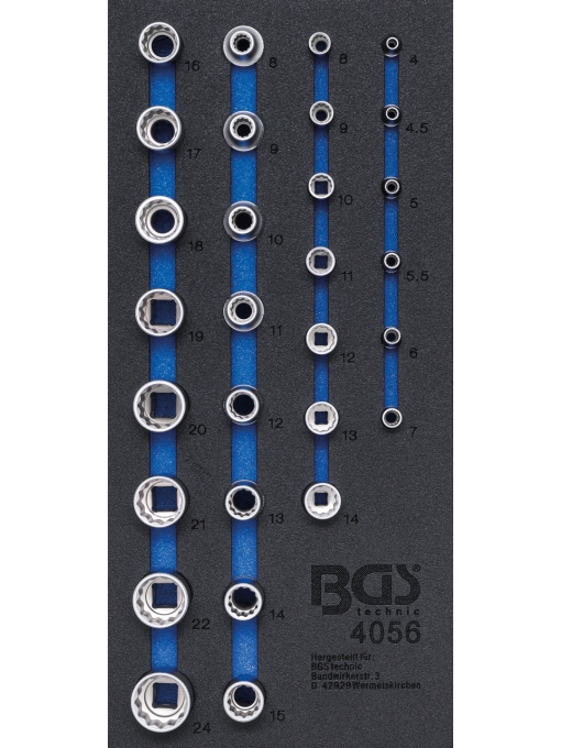 Echipare pentru dulap 1/3, set tubulare in 12 pct. 1/4'' si 1/2'', BGS 4056