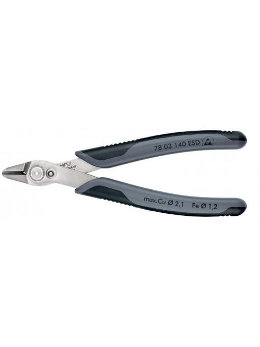 Electronic Super Knips® XL ESD Sfic de precizie Ø 0,2 – 2,1 mm, manşoane multicomponent, lungime 140 mm, Knipex 7803140ESD