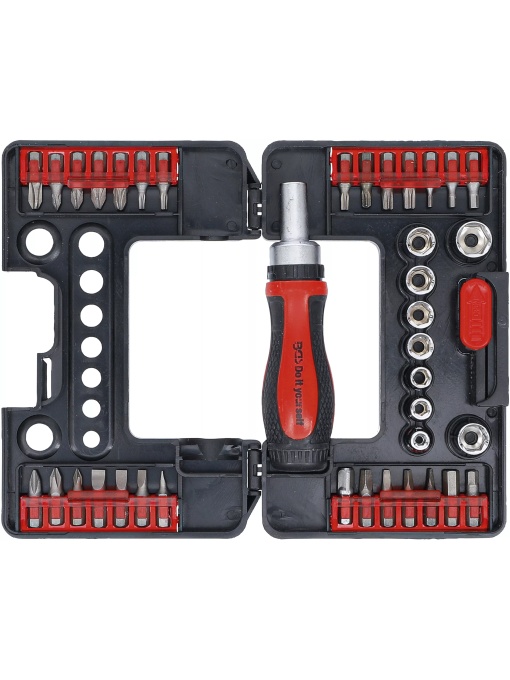 Set biti combinati cu antrenare hexagon 6.3 mm (1/4"), surubelnita cu clicket 125mm, 38 piese, BGS DIY 20138