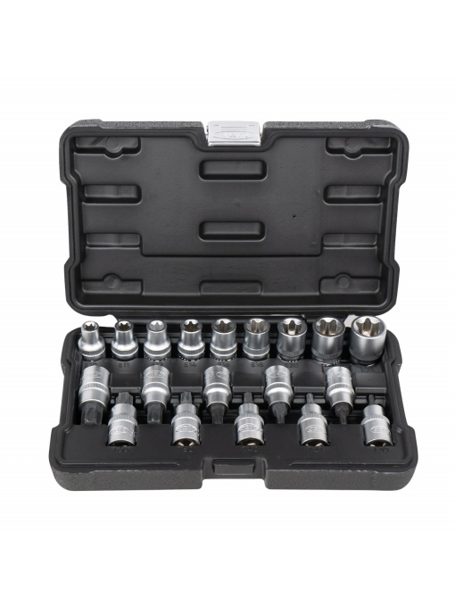 Set biti Torx T20-T70 si tubulare profil E E10-E24, antrenare 1/2", 19 piese, JBM 54266