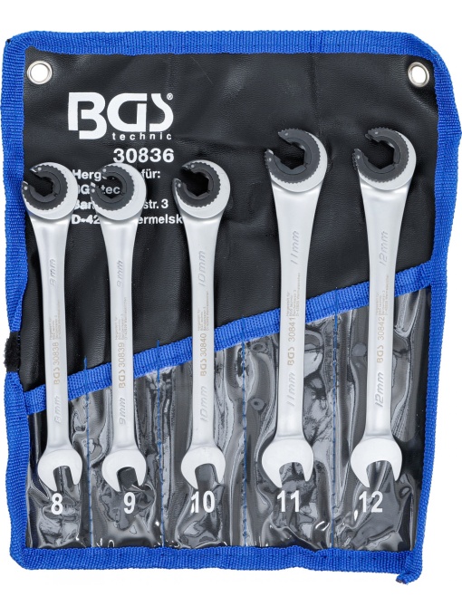 Set chei combinate cu clichet pentru conducte: 8 - 9 - 10 - 11 - 12 mm, 5 piese, BGS 30836