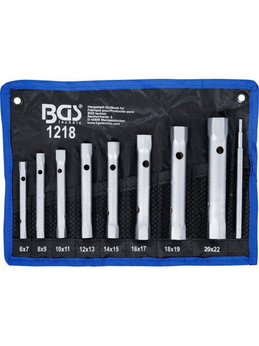 Set tubulare hexagon din teava, 6x7, 8x9, 10x11, 12x13, 14x15, 16x17, 18x19, 20x22 mm, 8 piese, BGS 1218