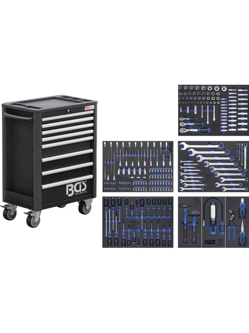 Dulap de scule Workshop Trolley ProStandard cu 8 sertare echipat cu 134 scule, BGS 4113