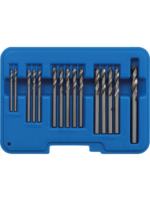 Set burghie pentru nituri oarbe HSS 2,4 - 6,4 mm, 15 piese, BGS 2097