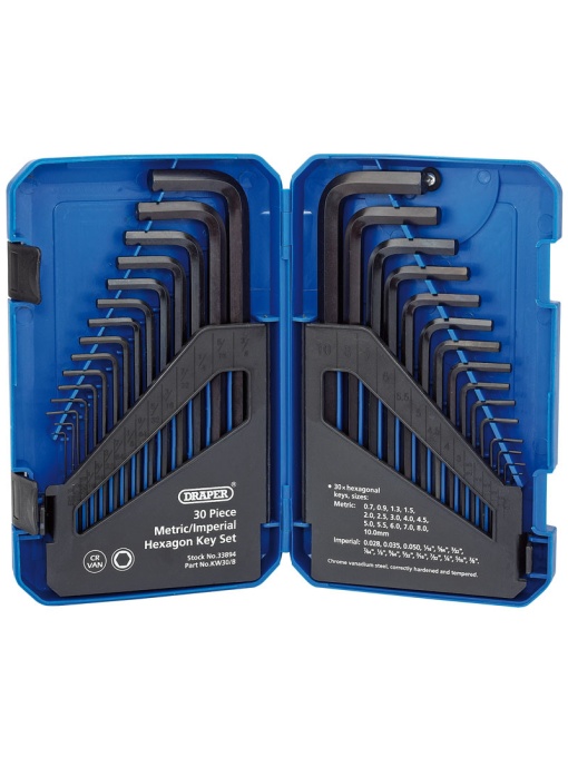 Set chei Imbus Metric si Imperial model lung hexagonal, 30 piese, Draper 33894