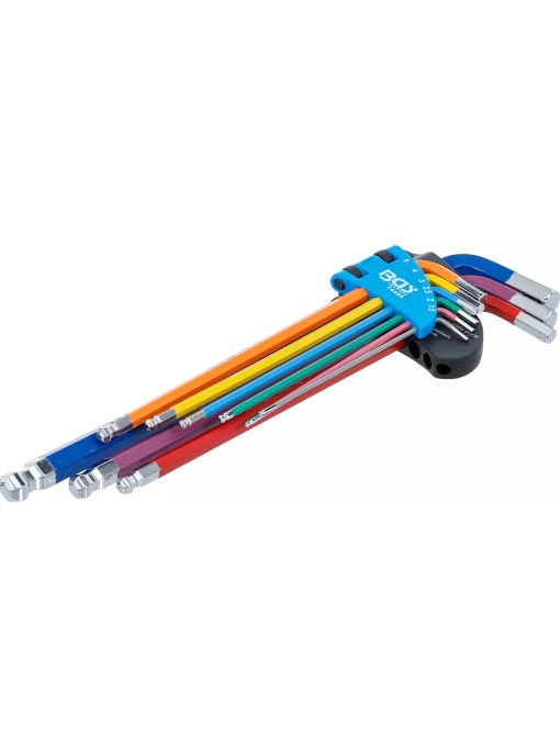 Set chei tip L multicoloră extra lungă hexagon interior, hexagon interior cu cap sferic 1,5 - 10 mm 9 piese