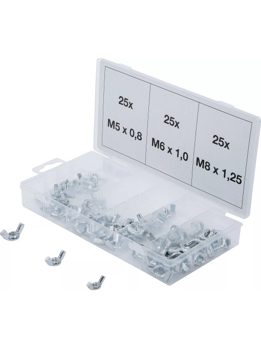 Set de piulite tip fluture,75 piese, BGS 8133
