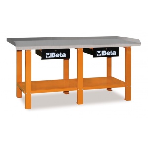 Banc de lucru cu blat din fier zincat cu 2 sertare, dimensiuni 2000 x 640 x 900 mm, Beta C56 - Img 1
