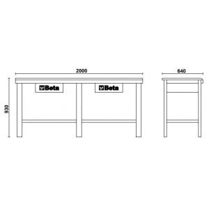 Banc de lucru cu blat din fier zincat cu 2 sertare, dimensiuni 2000 x 640 x 900 mm, Beta C56 - Img 3