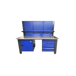 Banc de lucru cu blat din MDF acoperit cu tabla din otel inoxidabil, lungime 2 m, Garage Meister 53568