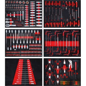 Cărucior atelier, 7 sertare, 1 uşă laterală, cu 250 unelte, BGS DIY 6058 - Img 3