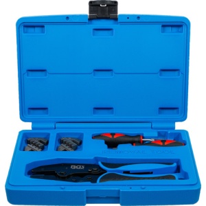 Cleşte de sertizare + scule pentru deblocare pini din fise / prize electrice, BGS 70929