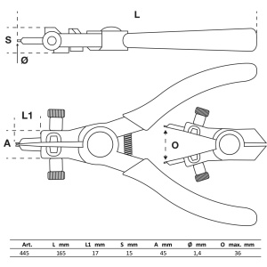 Cleste pentru inele de siguranta exterioare, lungime165 mm, BGS 445 - Img 2