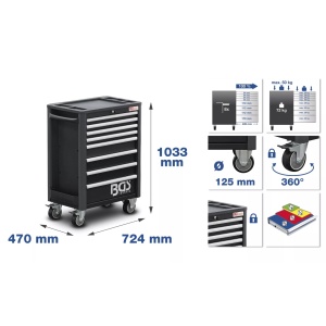 Dulap de scule Workshop Trolley ProStandard cu 8 sertare echipat cu 134 scule, BGS 4113 - Img 2