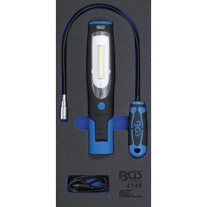 Lampa de mâna cu led si recuperator magnetic cu iluminare, 3 piese, BGS 4146