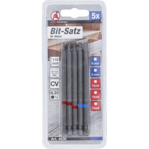 Set biţi, Antrenare hexagon exterior 6,3 mm (1/4"), Hexagon interior, Profil T (pentru Torx), Lungime 110 mm, 5 piese, BGS DIY 4836 - Img 4