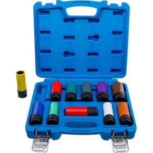Set capete cheie de impact cu protecţie, 12,5 mm (1/2"), 15 - 27 mm şi şuruburi de roţi speciale, 11 piese , BGS 74254 - Img 1