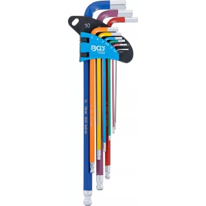 Set chei tip L multicoloră extra lungă hexagon interior, hexagon interior cu cap sferic 1,5 - 10 mm 9 piese - Img 2