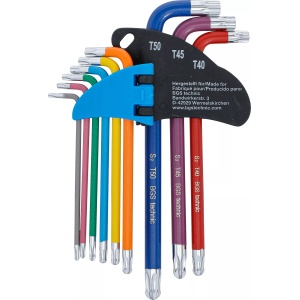 Set chei tip L multicoloră profil T (pentru Torx) cu cap sferic T10 - T50 9 piese, BGS 74467 - Img 4