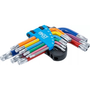 Set chei tip L multicoloră scurte profil T (pentru Torx) cu gaură şi cap sferic T10 - T50 9 piese, BGS 74463 - Img 1