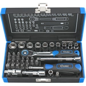Set chei tubulare cu profil hexagon 5,5 - 14 mm + biti 1/4" si accesorii, antrenare 1/4'', 38 piese, Condor 1138 - Img 1