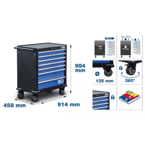 Cărucior de atelier XL cu 7 sertare 301 scule, BGS 6063 - Img 2