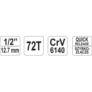 Clichet reversibil cu maner curbat, antrenare 1/2", Yato YT-0732 - Img 3