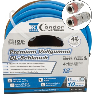 Furtun DL ø13mmx10m, cauciuc solid de calitate superioară, cuplare rapidă, Condor 44210-2