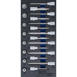Set biţi profil Spline (XZN) M5-M16 | suport organizator 44929 pentru dulap de scule | 22 piese, BGS 4118 - Img 1