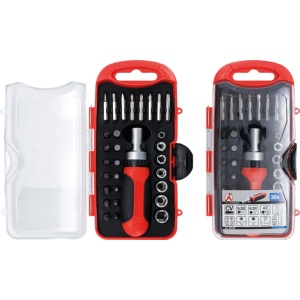 Set biti si chei tubulare, maner rotativ cu clichet pentru biti, 30 piese, BGS DIY 20130 - Img 2