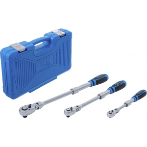 Set chei cu clichet reversibil extensibil, articulat 6,3 mm (1/4") - 10 mm (3/8") - 12,5 mm (1/2"),3 piese, BGS 25128 - Img 1