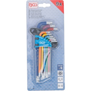 Set chei tip L, multicoloră, profil T (pentru Torx) cu alezaj T10 - T50, 9 piese, BGS 74461 - Img 4