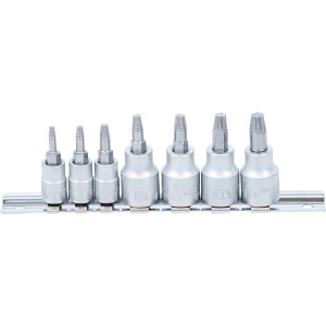 Set extractoare şuruburi, 6,3 mm (1/4") / 10 mm (3/8"), pentru profil T defect (pentru Torx), T10 - T40, 7 piese, BGS 7098