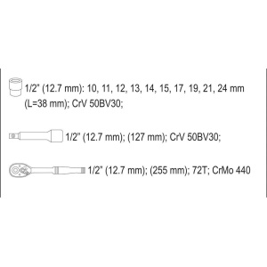 Trusa chei tubulare, antrenare 1/2", 12 piese, Yato YT-38671 - Img 4