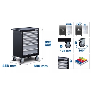Dulap de scule cu 7 sertare echipat cu 263 piese, BGS 6062 - Img 2