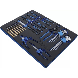 Echipare pentru dulap de scule mobil : surubelnite, ciocan, dornuri, cleste papagal, imbusuri, torxuri, sfic si spit, BGS 4038 - Img 2