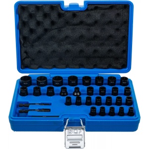 Extractoare de șuruburi mărimi metric şi ţoli 6 -17 mm - 1/4" - 3/4", antrenare 1/4" si 3/8", 32 piese, B-74560