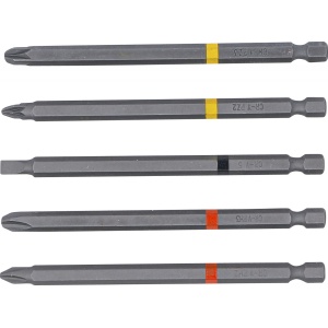 Set biţi, Antrenare hexagon exterior 6,3 mm (1/4"), Cap cruce PH, Cap cruce PZ, lamă dreaptă, Lungime 110 mm, 5 piese, BGS DIY 4832 - Img 4