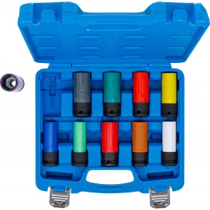 Set capete cheie de impact cu protectie 12,5 mm (1/2") 15 - 24 mm şi şuruburi de roti speciale 10 piese , BGS 7311 - Img 4