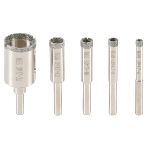 Set carote pentru sticla, mamura, obiecte ceramice | Ø 6, 8, 10, 12, 25 mm | 5 piese, BGS 3917